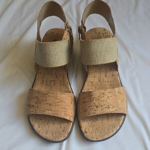 Sesto Meucci Tan Sandals with Cork Footbed and Two-Strap Design